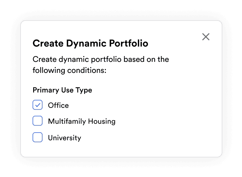 C.Scale Create Dynamic Portfolio dialog with primary use type options