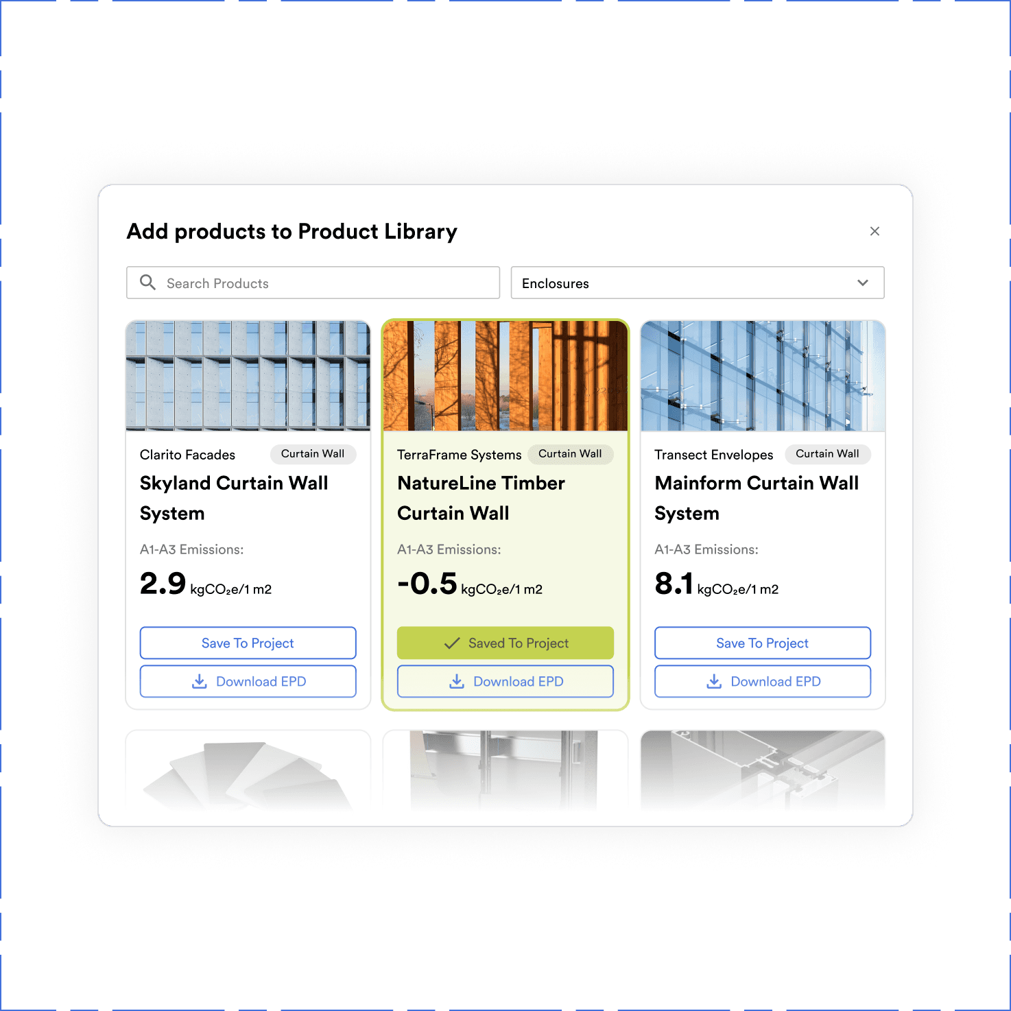 C.Scale product library with three curtain wall products and their GWP